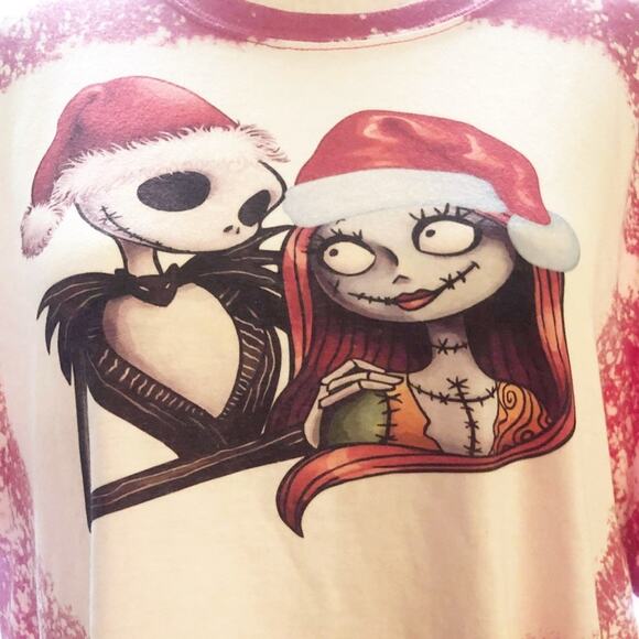 Nightmare Before Christmas Bleach Dye Handmade Graphic Tee - Picture 1 of 5